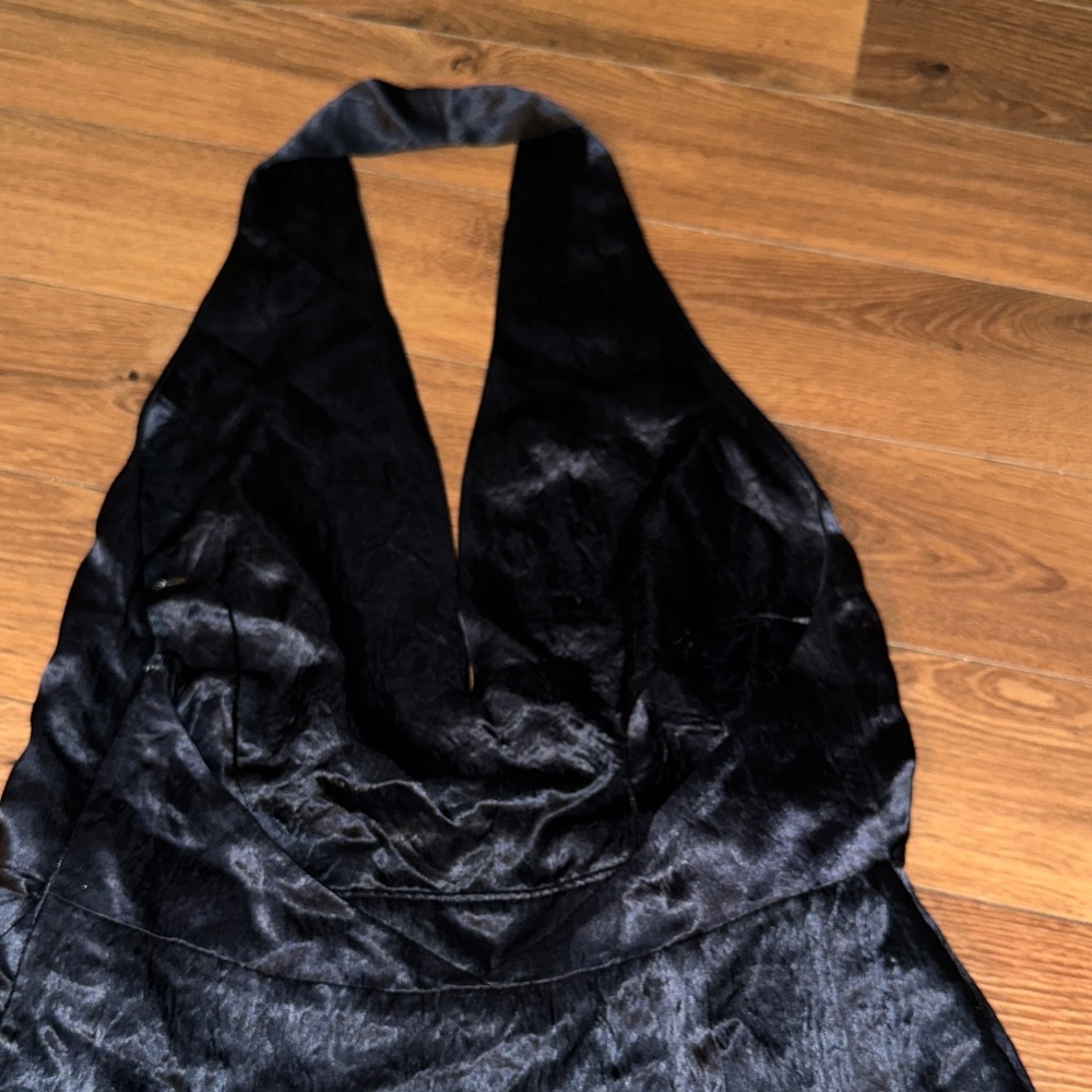Zara Navy Maxi Satin Dress with Slit size small - Picture 3 of 11